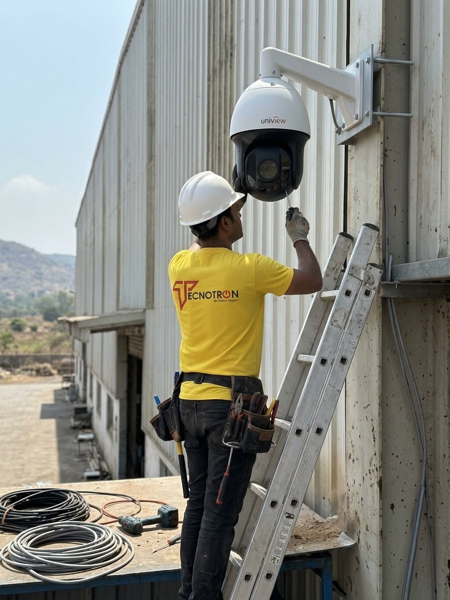 CCTV technician installing security camera